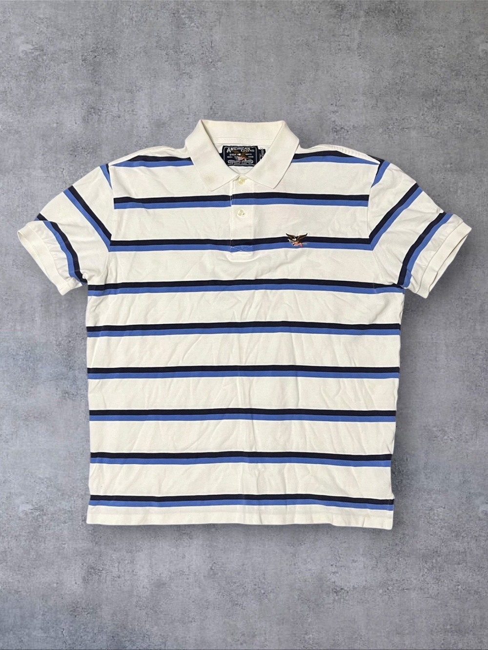 Vintage 2000s y2k White & Blue Stripe American Living Sz L Polo